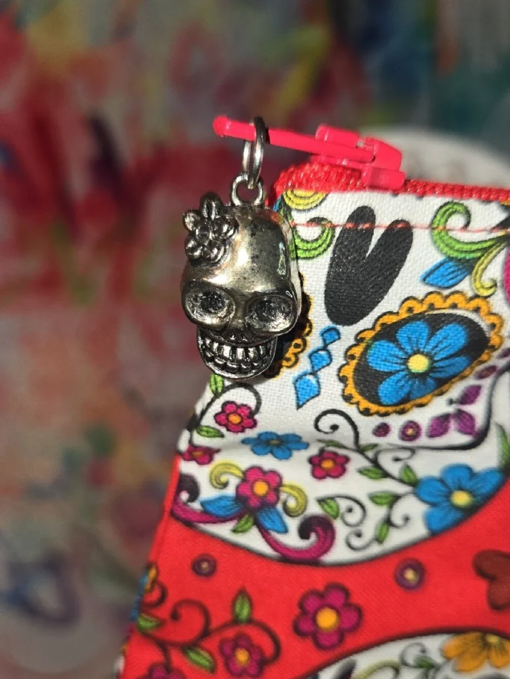 Day of the Dead Sugar Skull Zip Pouch - Red